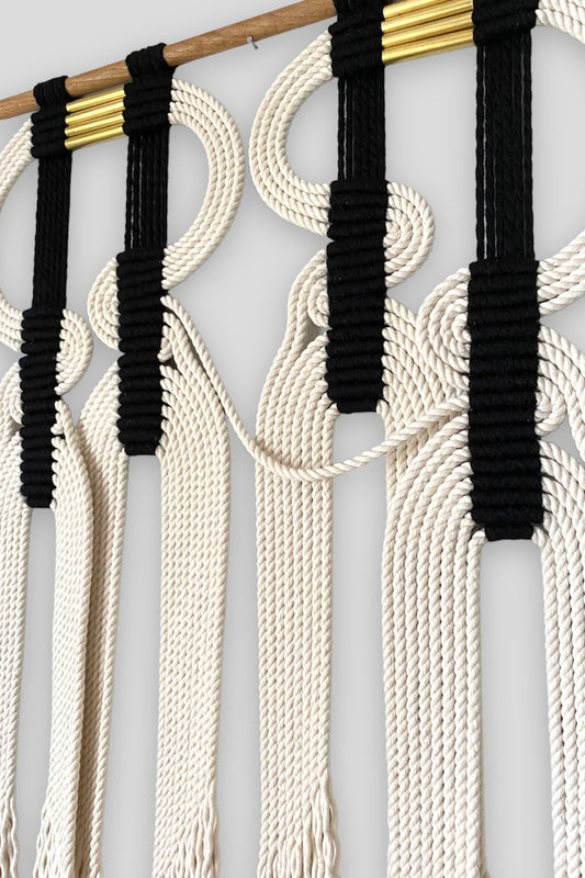 -blk+ wht #35- Handwoven Fiber Wall Hanging